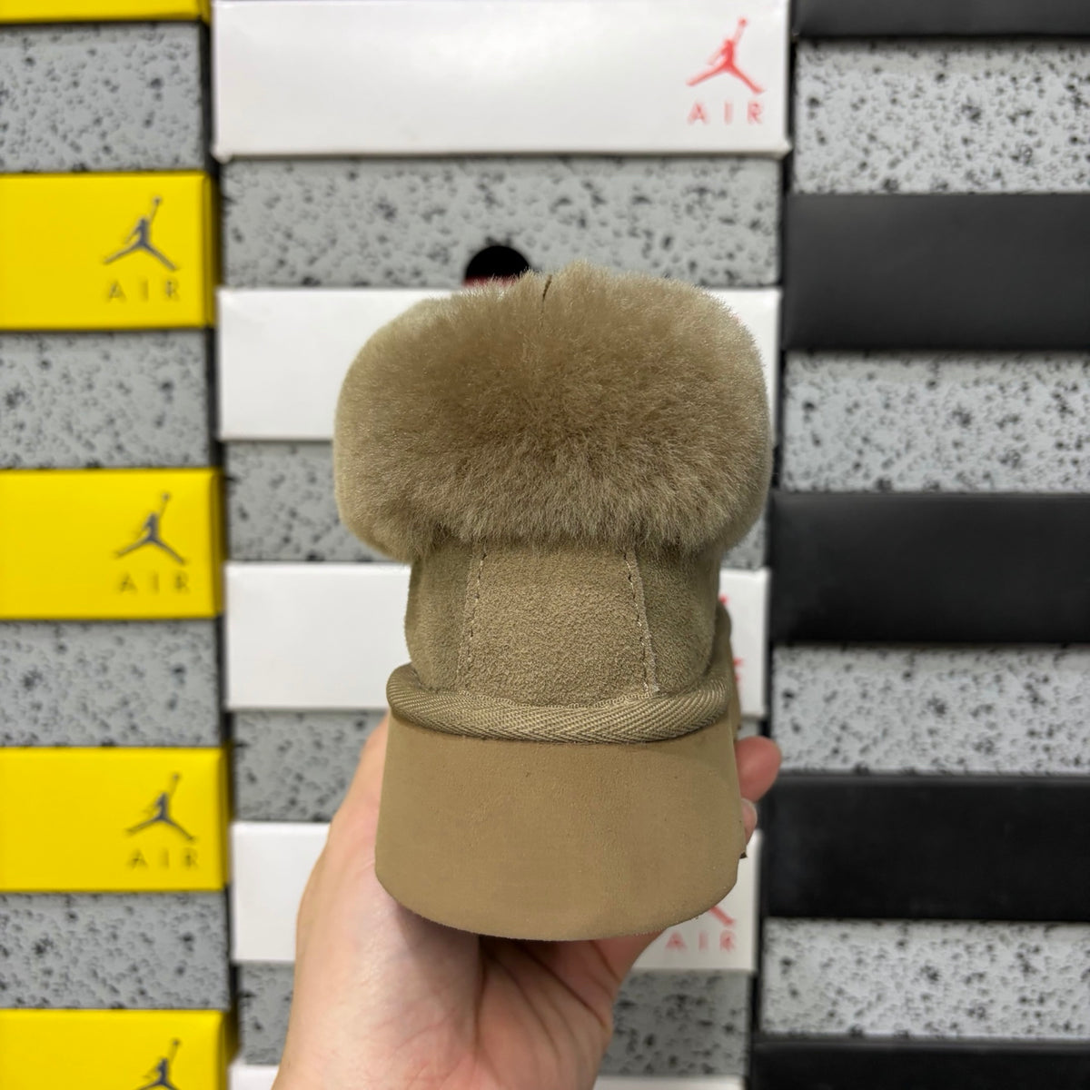 UGG Antelope Brown Platform Slip-Ons with Plush Collar