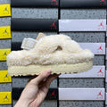 UGG Beige Plush Cross-Strap Platform Sandals