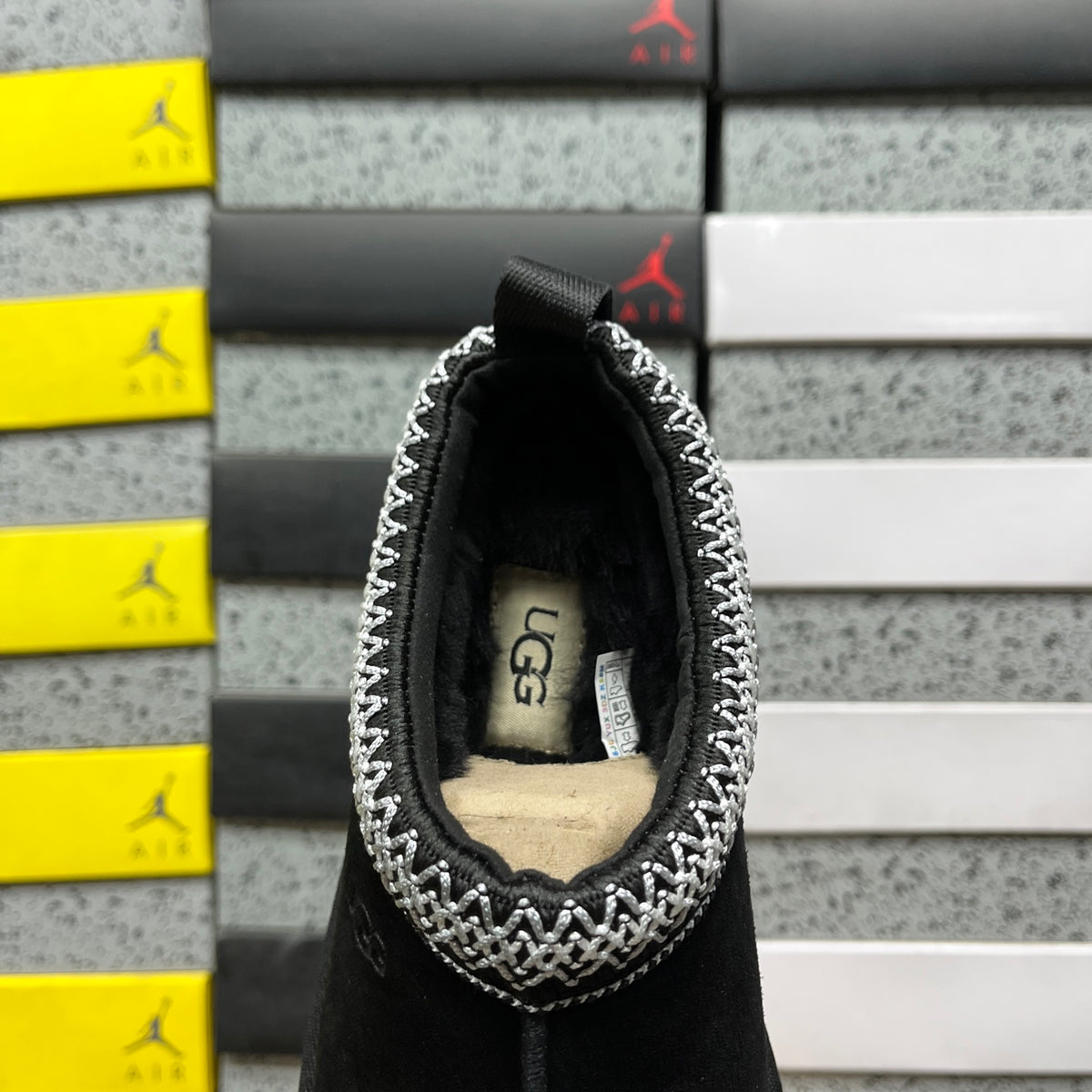 UGG Black Platform Slippers with Contrast Woven Trim