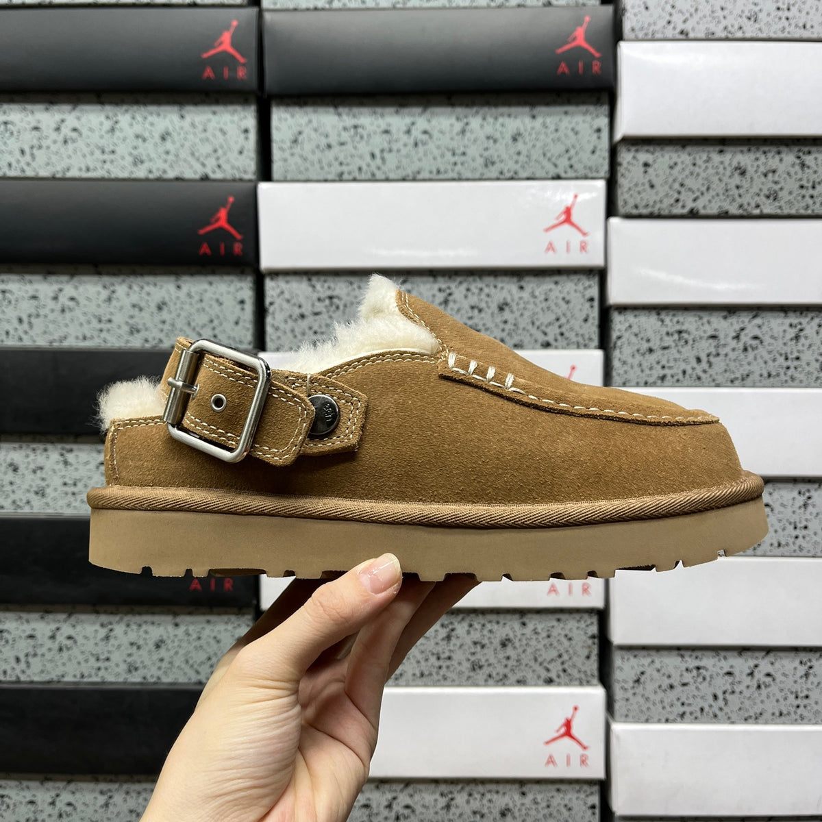 UGG Chestnut Clogs with Buckle Strap and Plush Lining