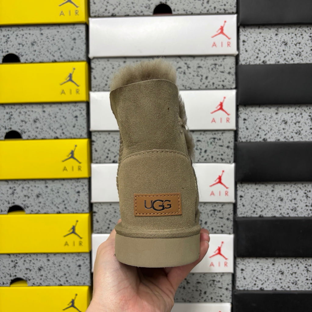 UGG Antelope Brown Button Boots with Plush Trim