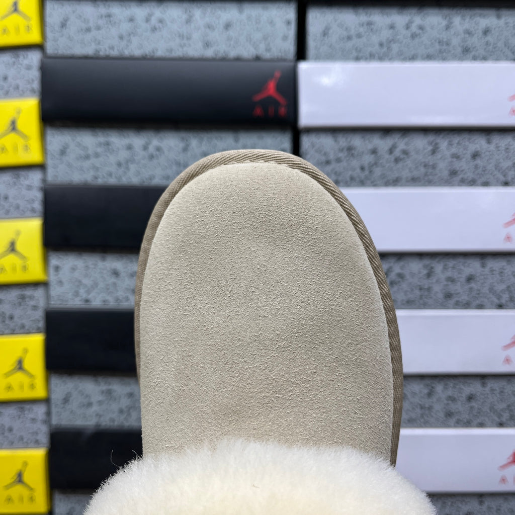 UGG Sand Platform Slip-Ons with Cream Plush Collar