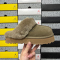 UGG Antelope Brown Platform Slippers with Plush Collar