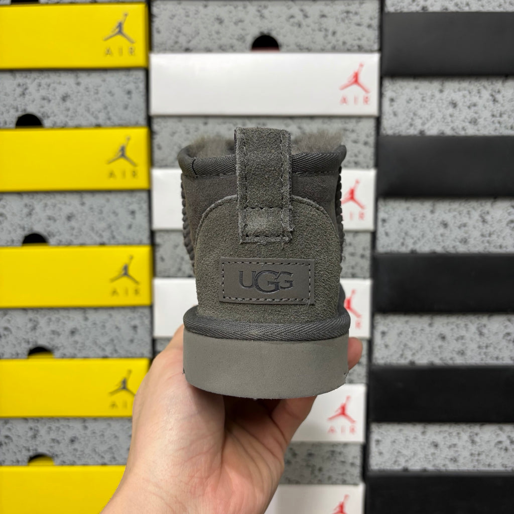 UGG Gray Mini Pull-On Boots with Plush Lining
