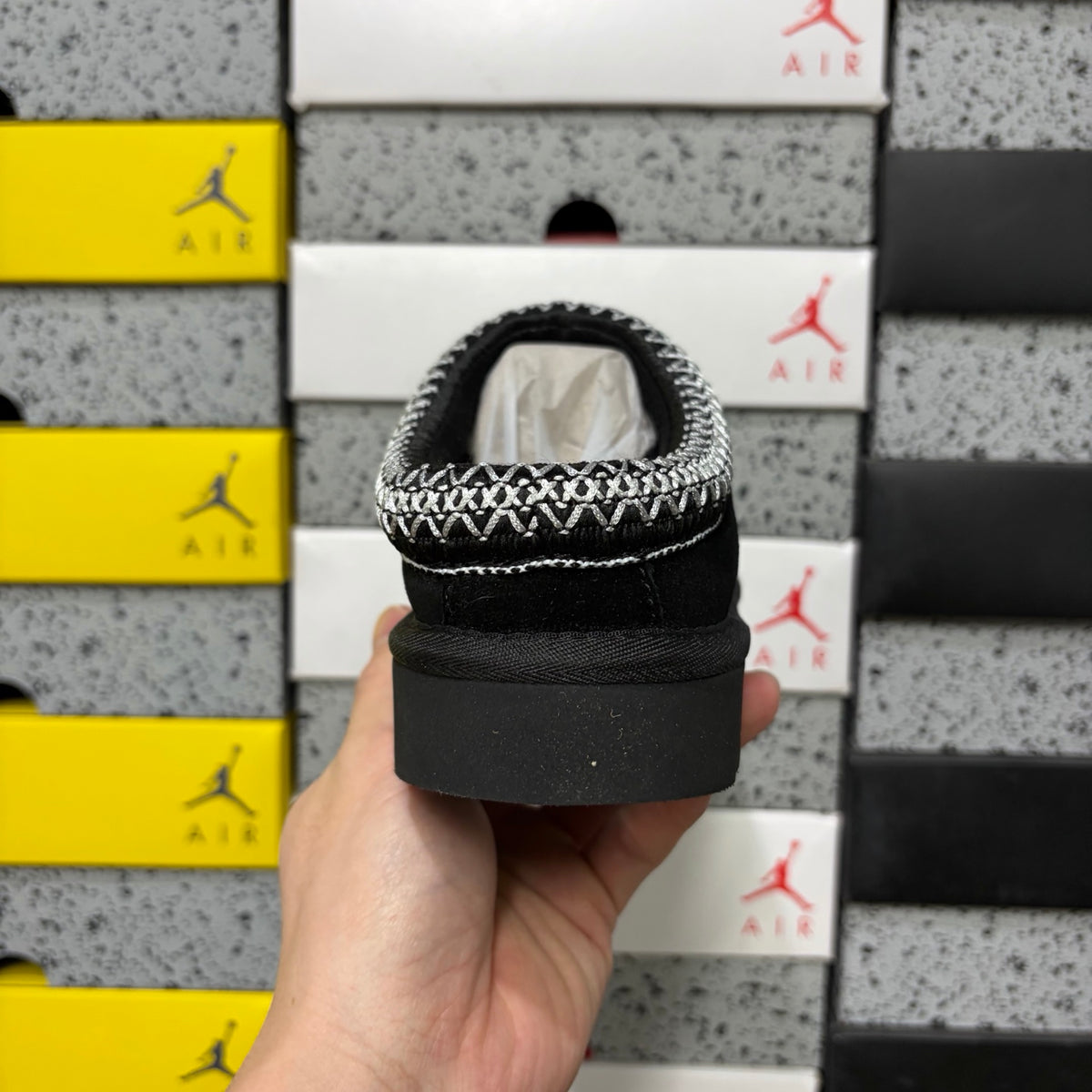 UGG Black Slip-On Slippers with Contrast Woven Trim