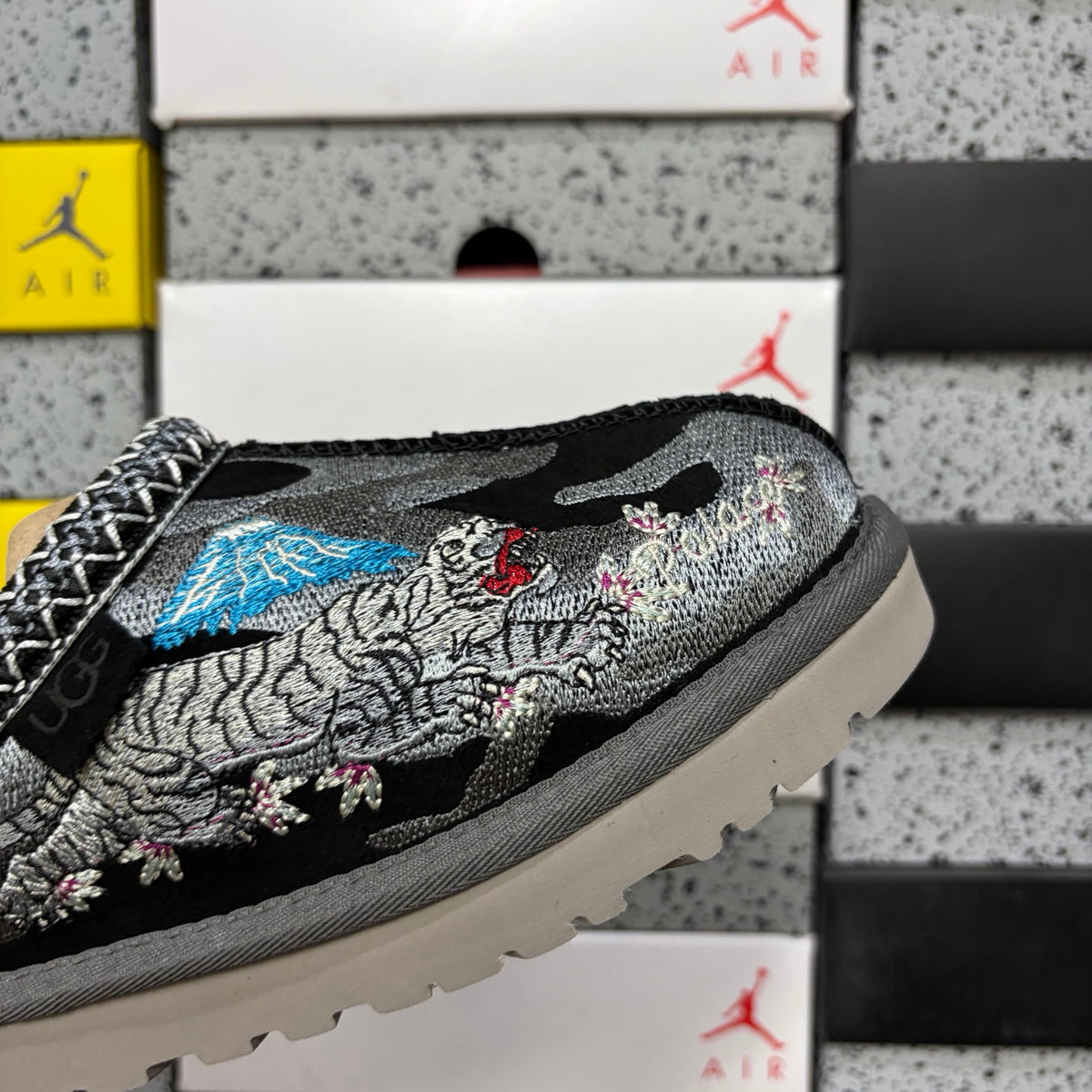 UGG Black Dragon & Tiger Embroidered Slip-On Shoes