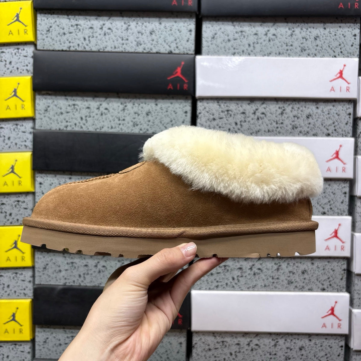 UGG Chestnut Slip-On Shoes with Cream Plush Collar
