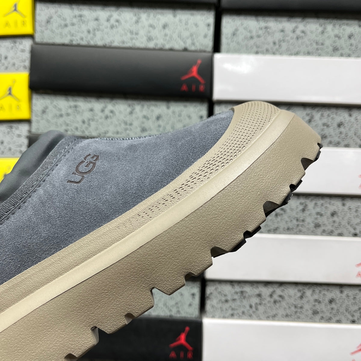 UGG Asphalt Gray Chunky Slip-On Shoes with Taupe Sole