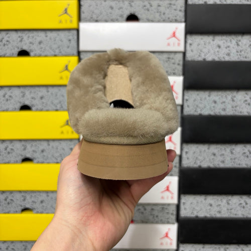 UGG Antelope Brown Platform Slippers with Plush Collar
