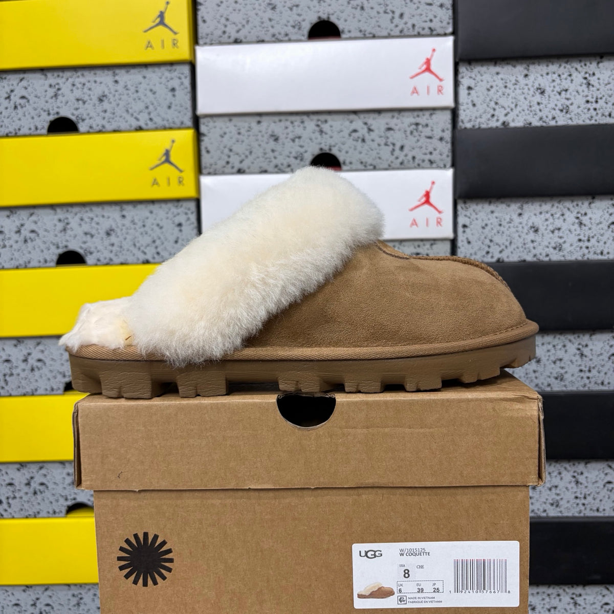 UGG Chestnut Slippers with Plush Collar and Notched Sole