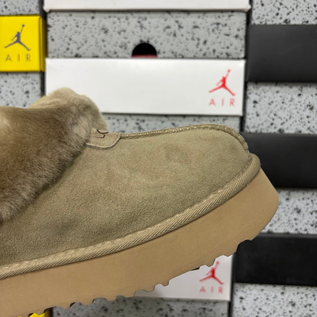 UGG Antelope Brown Platform Slip-Ons with Plush Collar