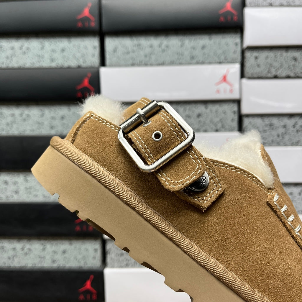 UGG Chestnut Clogs with Buckle Strap and Plush Lining