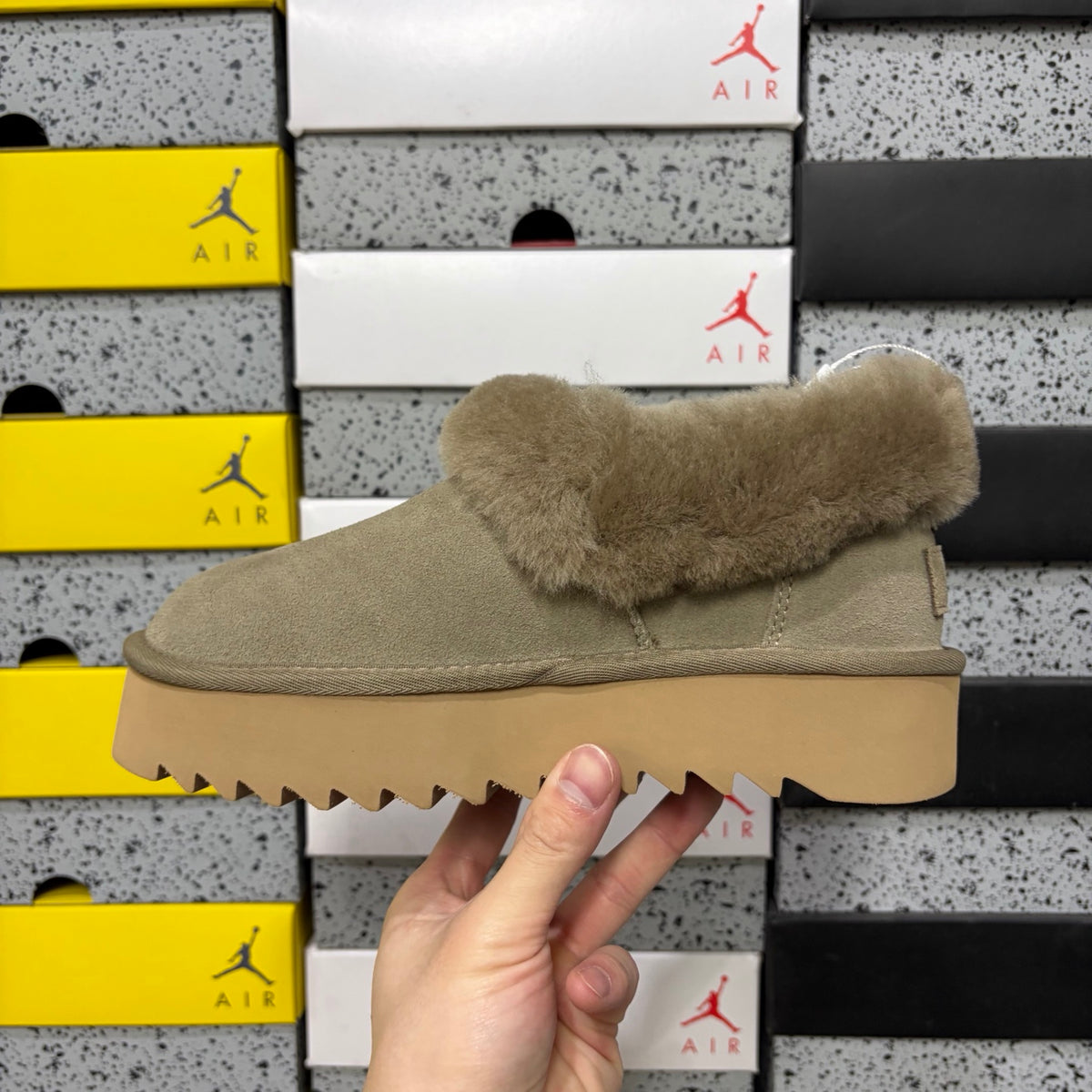 UGG Brown Platform Slip-Ons with Plush Collar