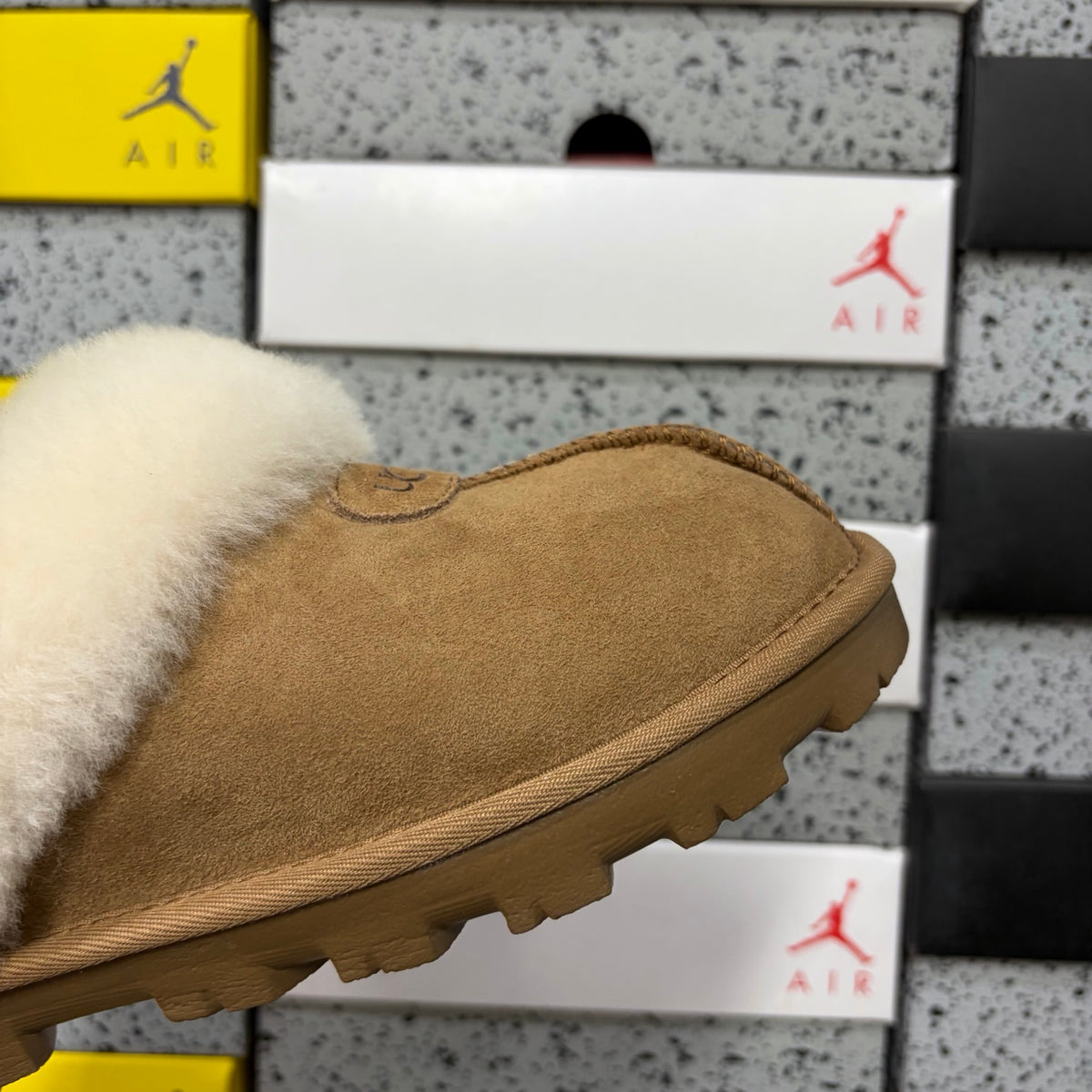 UGG Chestnut Slippers with Plush Collar and Notched Sole