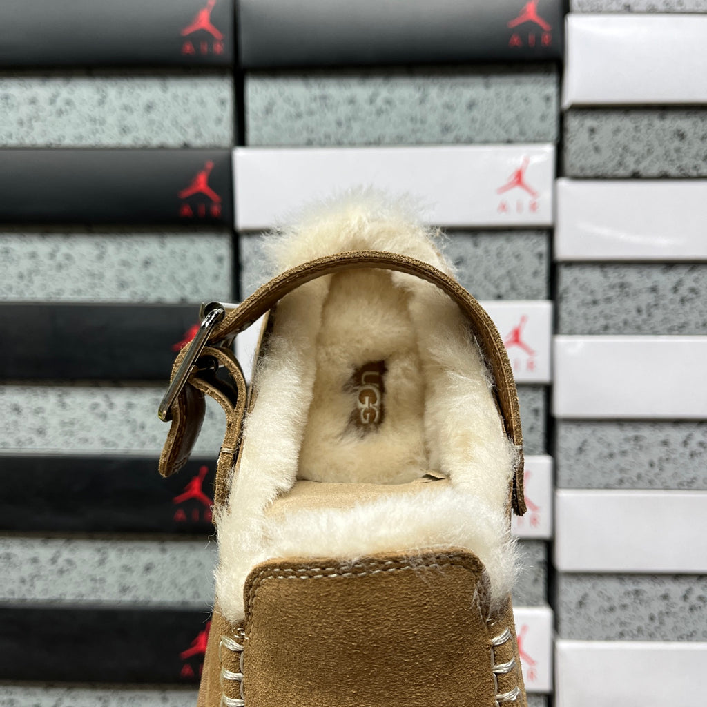 UGG Chestnut Clogs with Buckle Strap and Plush Lining