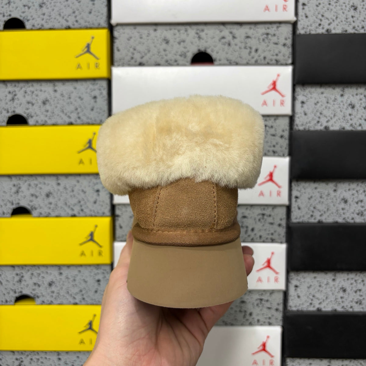UGG Chestnut Platform Slip-Ons with Cream Plush Collar