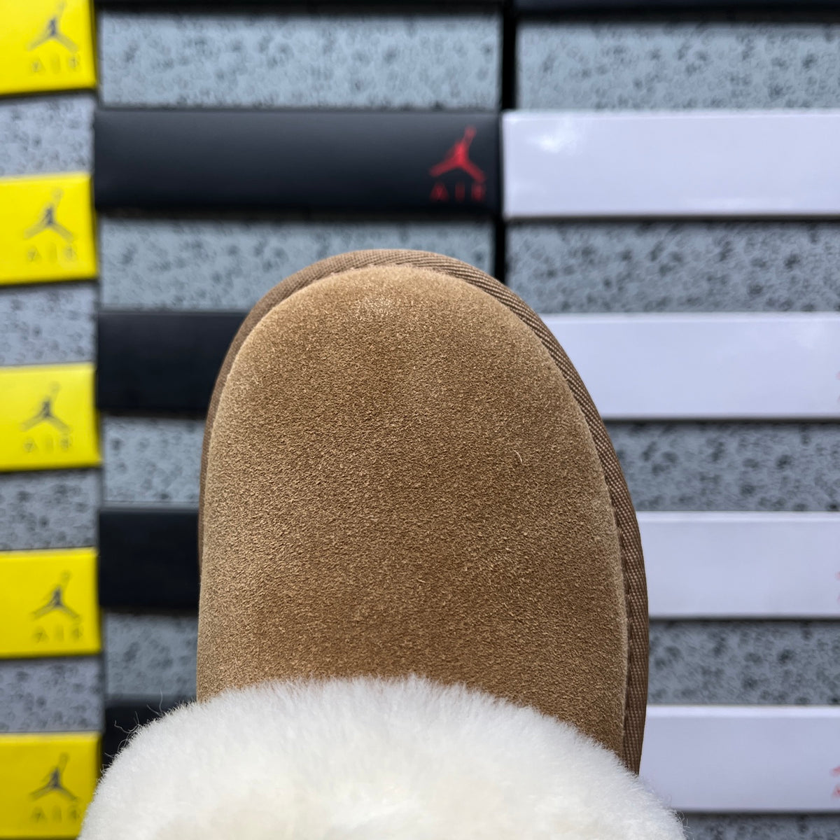 UGG Chestnut Platform Slip-Ons with Cream Plush Collar