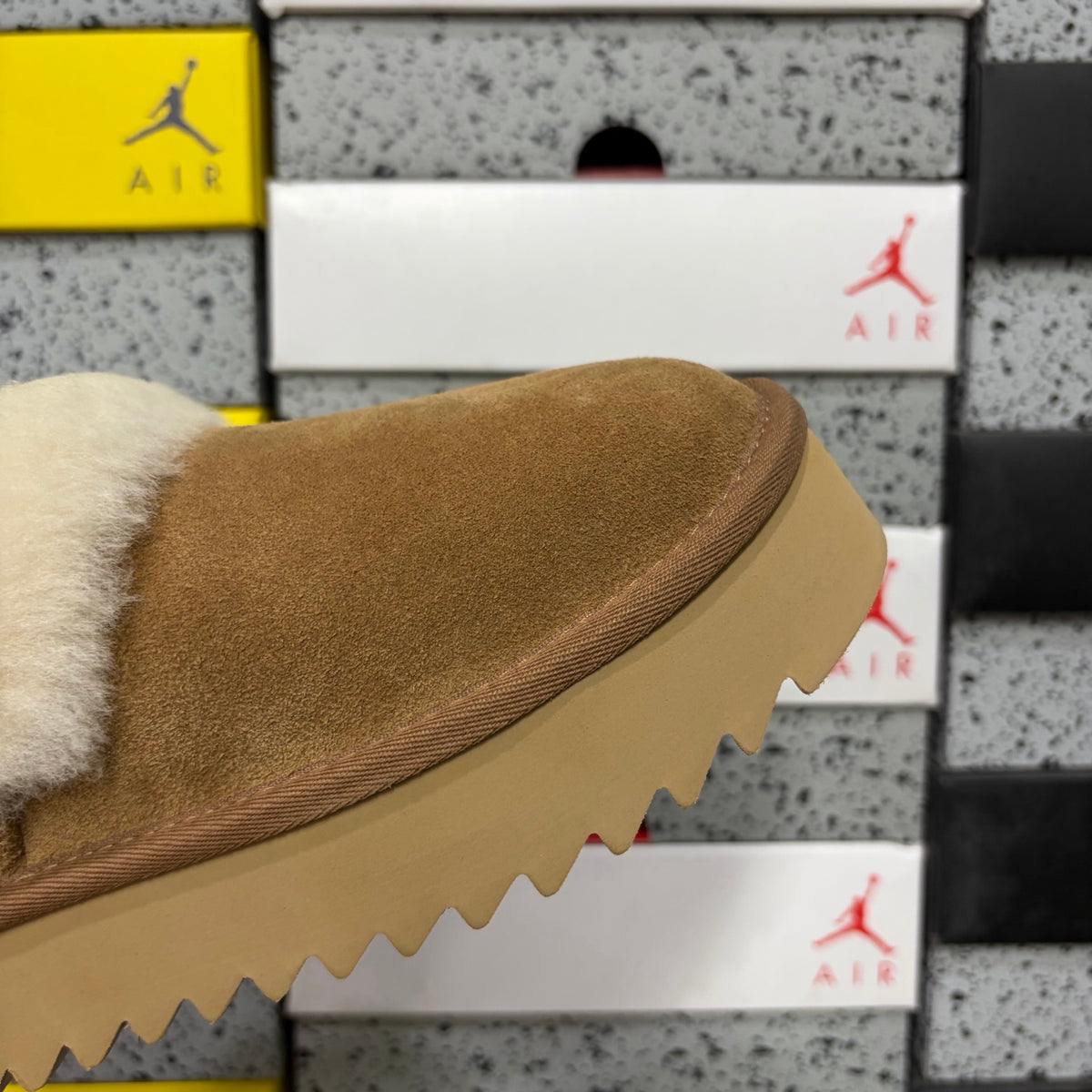 UGG Chestnut Platform Slip-Ons with Cream Plush Collar
